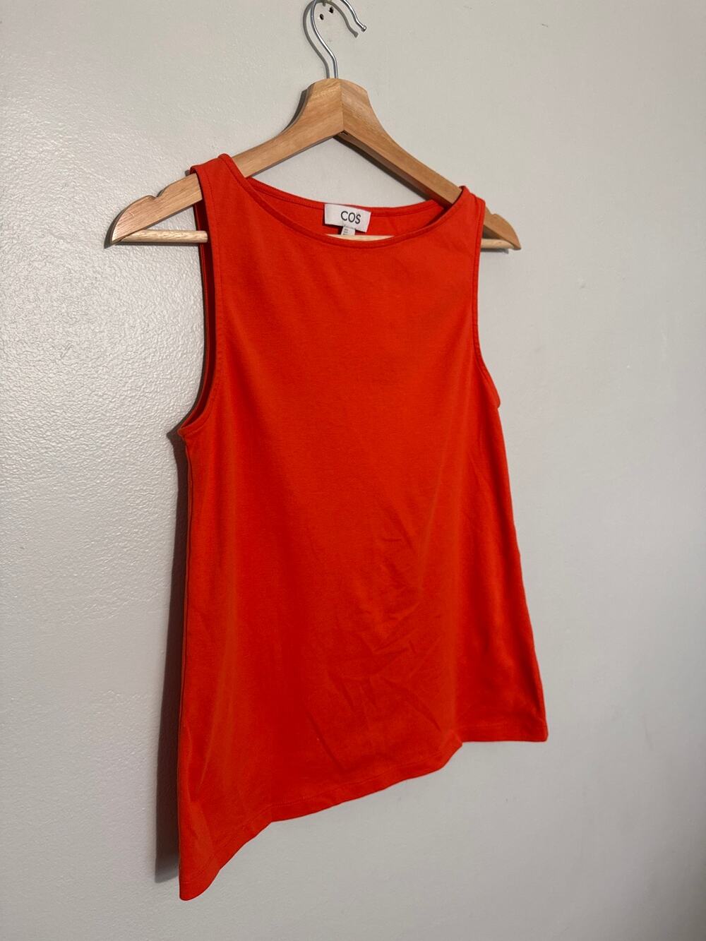 Women's Size US S COS Bright Orange Boat Neck Tank Top Full Length 100% Cotton